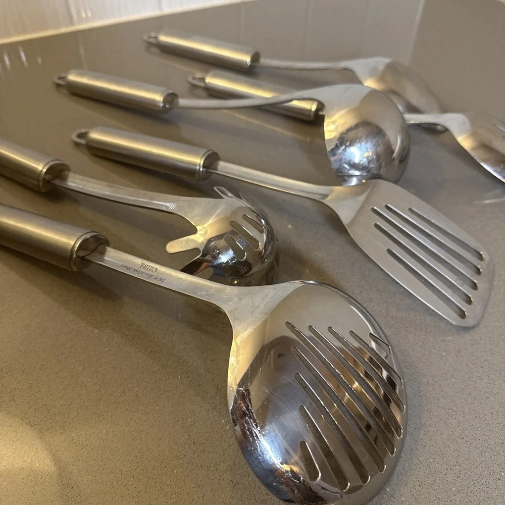 Vintage 6 Pc Stainless Steel Kitchen Utensil Set Heavy Duty 18/8 Hanging Loops